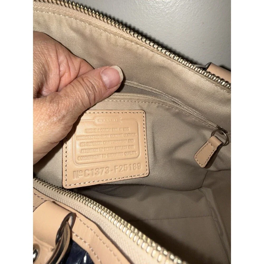Coach Authentic Signature Embossed Patent Blue Peyton Shoulder Bag Purse F25189